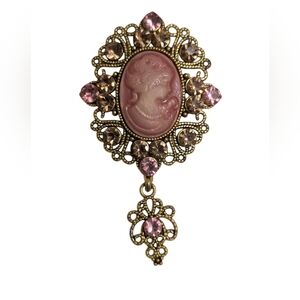 New Age, Modern Cameo Brooch Pink And Gold